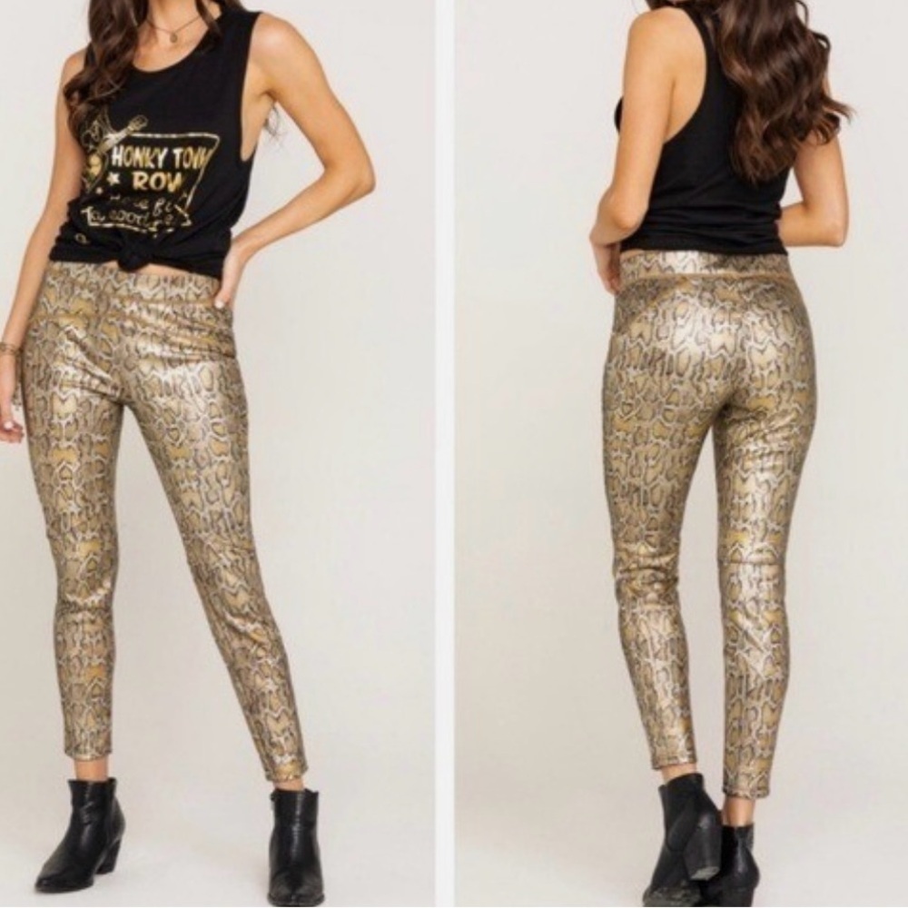 Free People Snakeskin Python Leggings Pants Rio Gold Women's Medium NWOT